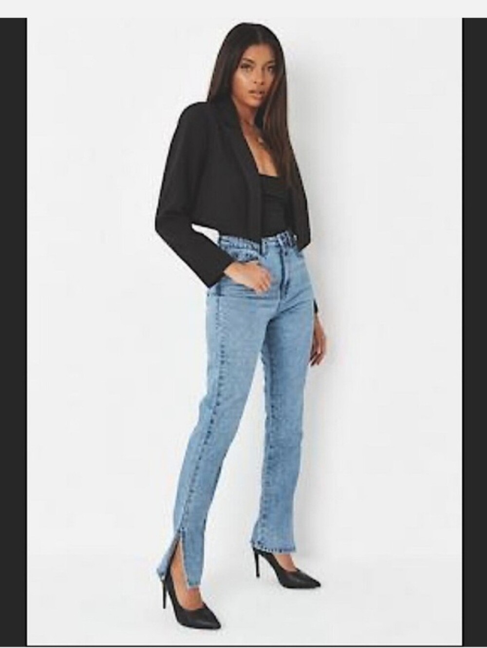New Missguided light blue Wrath high-waisted split hem straight jeans women Sz 8